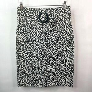 Vintage 80s Styles Black White Leopard Print Stretch Pencil Wiggle Skirt
